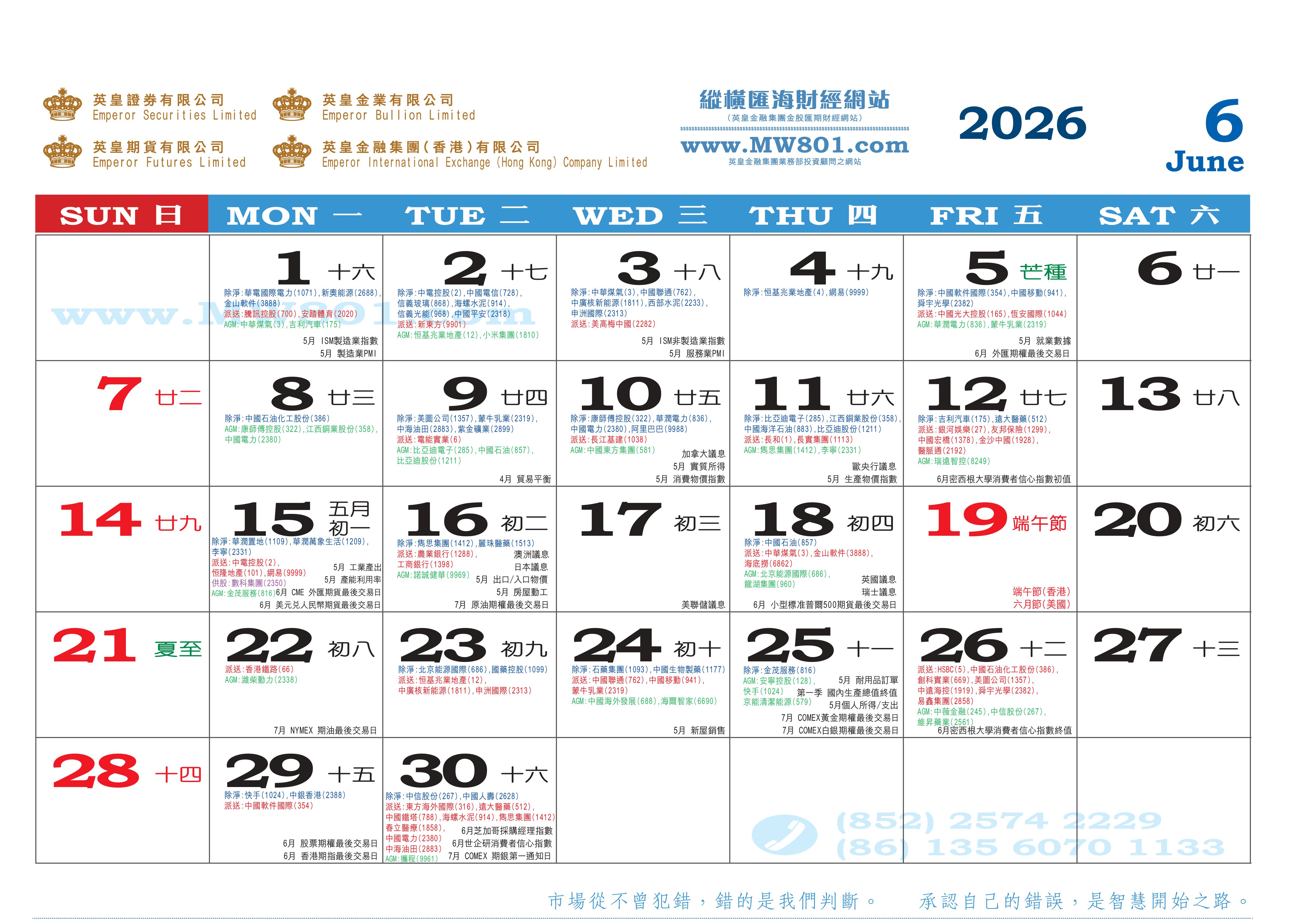 6月份財經月曆