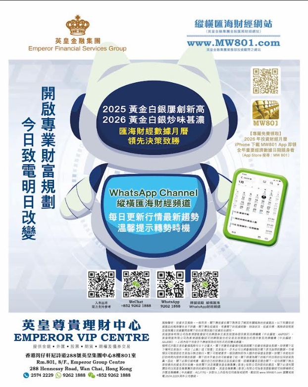 廣告位2在WhatsApp上追蹤「MW801市埸參考」頻道 咨詢熱線9262 1888