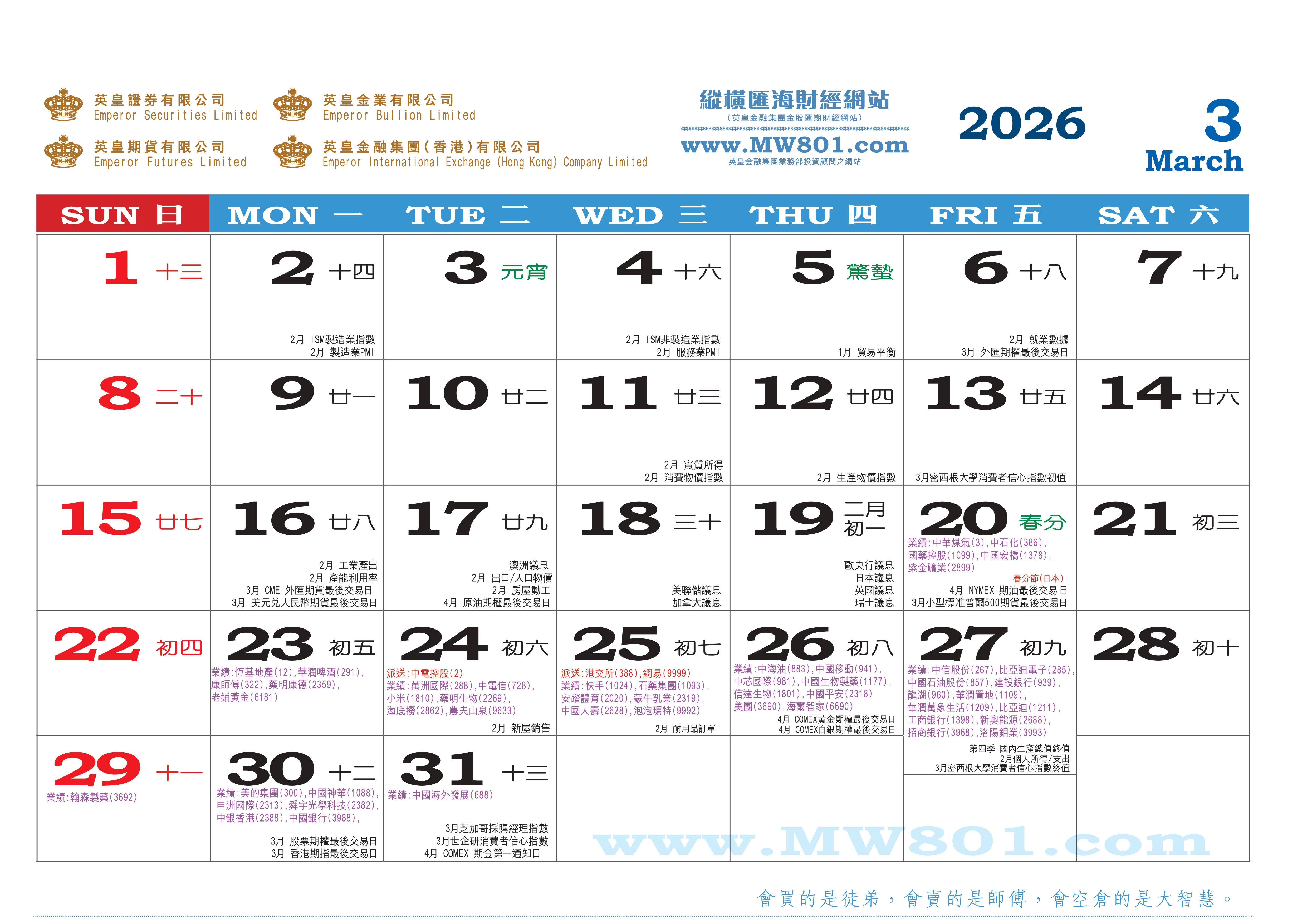 廣告位3 3月份財經月曆